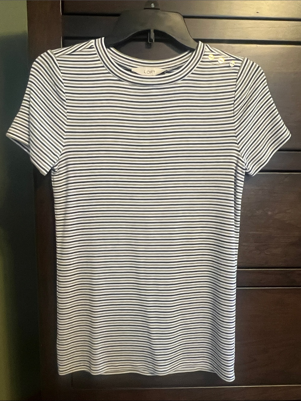 LOFT White and Navy Stripe Short Sleeve Crew Tee